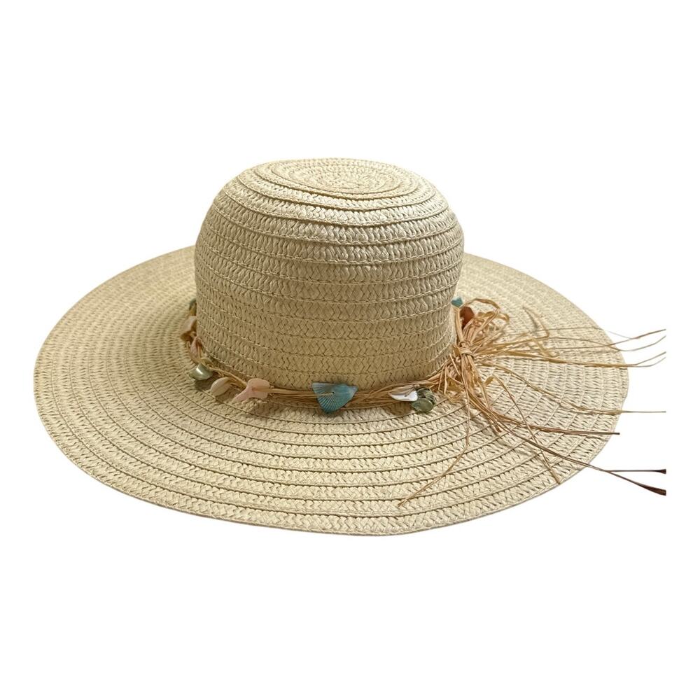 Panama Jack Floppy Paper Braid Bucket Hat Seashell Tan Beige Beach Ocean Vaca OS